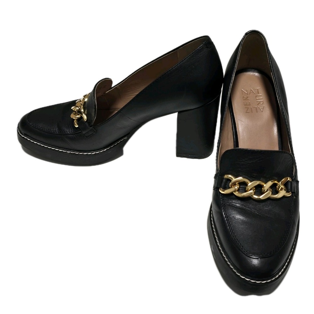 Naturalizer Callie-Moc Black‎ Leather Block Heel Women's Loafers Swing Size 9.5M